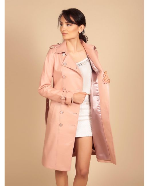 Santinni Pink 'Belle Du Jour' 100% Leather Trench Coat