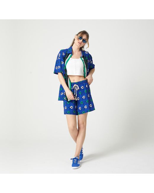 Lalipop Design Blue Abstract Print Viscose Short Sleeves Shirt & Crop Top Set