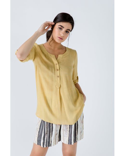 Conquista Yellow Linen Look Blouse