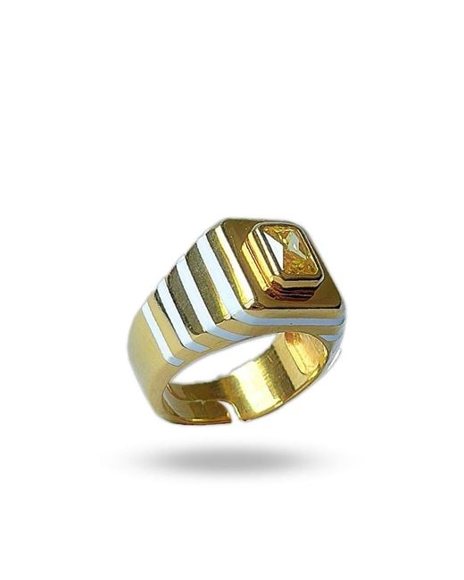 LINYA JEWELLERY Metallic Octagon Stone Enamel Signet Ring