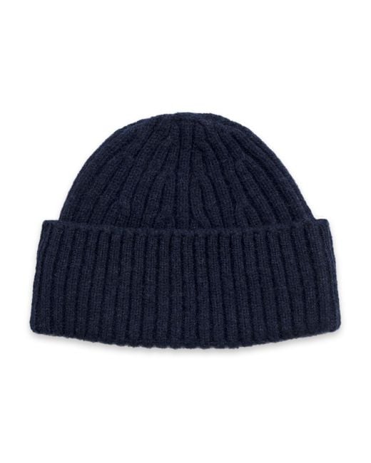 Paul James Knitwear Blue Midweight Lambswool Polperro Fisherman Beanie for men