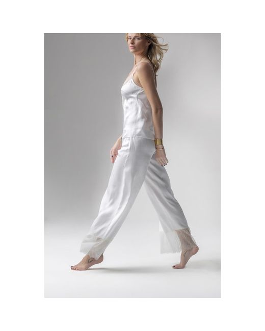 Oh!Zuza White Grace Satin Viscose Pyjama Set Lace Cream
