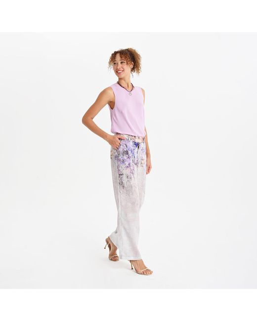 Lalipop Design Gray Abstract Floral Print Wide-Leg Pants
