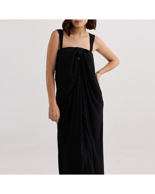 REISTOR Black Twilight Twist Strappy Maxi Crepe Dress