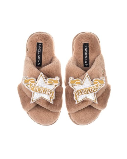 Laines London Brown Neutrals Classic Laines Slippers With Fucking Fabulous Brooches
