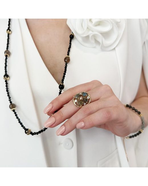 Farra Metallic Labradorite Stones Statement Ring