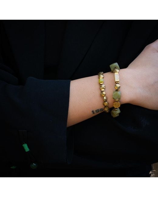 Ebru Jewelry Metallic Spiritual Garden Natural Jade & Bracelet Set