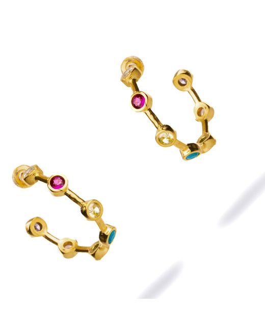 Ebru Jewelry Metallic Multi Gemstone Hoop Joy Earrings