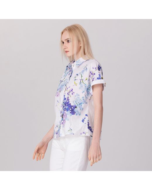 Smart and Joy Blue Macro Floral Print Short Sleeves Shirt