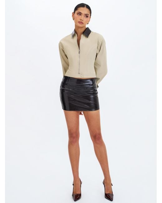 Miss Circle New York Black Vivian Mocha Faux Leather Low-Rise Mini Skirt