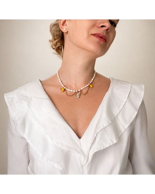 My Little Nature Metallic Natural Pearls Necklce With Lemon Charms