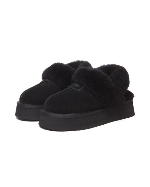 EverAu Australia Black Fantail Leather Slippers With Two Removable Straps
