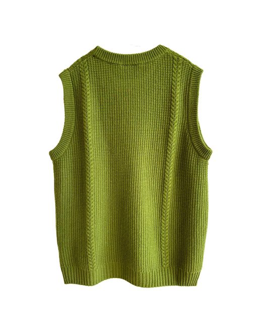 Zenzee Green Wool Cashmere Crew Neck Cable Knit Vest