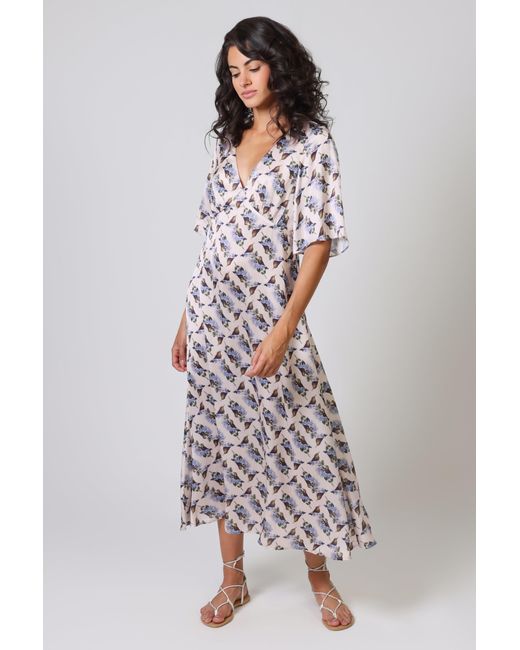 Traffic People Blue Neutrals Hummingbird Cream And Print Blythe Midi Dress