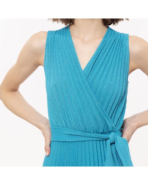 Nissa Blue Lurex Thread Viscose Dress Aqua