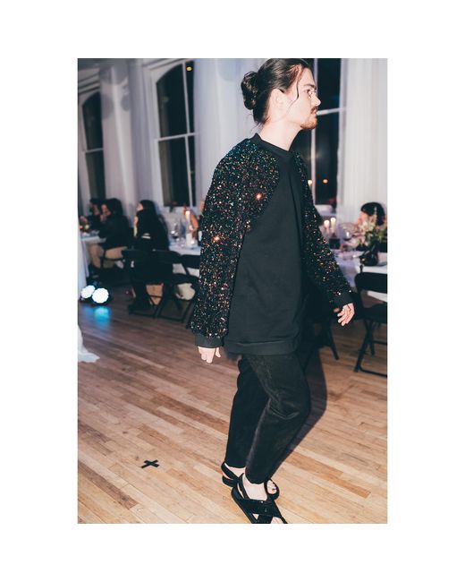 By Noa Rawitz Black Oversized Raglan Sleeve Sequins Sweater