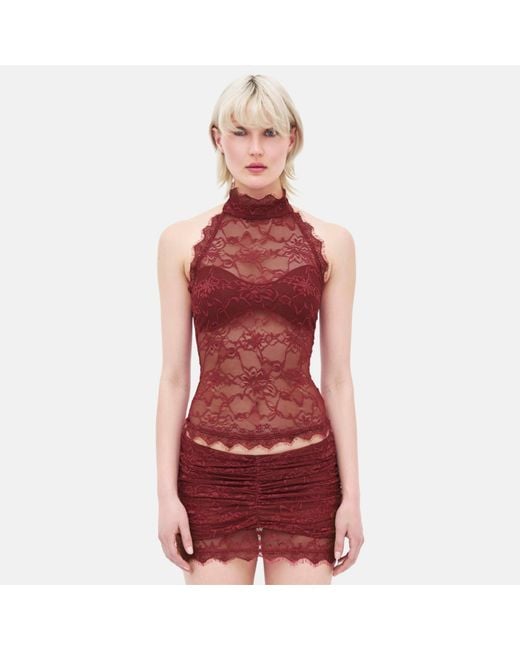 OW Collection Purple Selah Burgundy Lace Halter Top