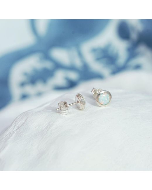 Isla Silver Metallic Round Opal Stud Earrings