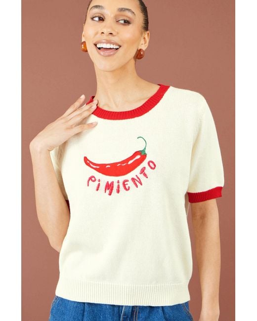 Yumi' White Ivory Chilli Cotton Knitted Top