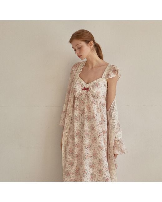 Luna Luz Orange Etoile Floral Slip & Robe Ensemble