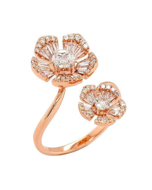 Artisan White 18k Rose Gold With Baguette Diamond 'cosmos' Floral Between The Finger Ring