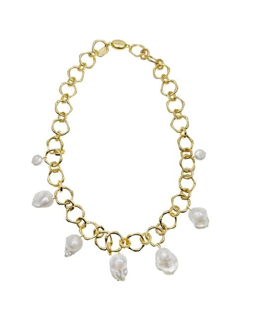 Farra Metallic Natural Baroque Pearls Pendant Statement Necklace