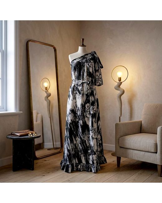 Nyny Ryke Black Wilma, One-Shoulder Batik Maxi Dress & Floral Cotton Dress