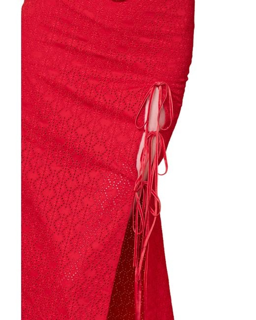Pcfg The Broderie Anglaise Edit Embroidered Midi Skirt With Side Slit & Ribbon Tie