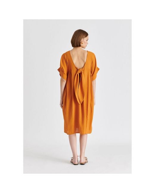 Paisie Orange Relaxed Fit Dress With Back Bow Detail