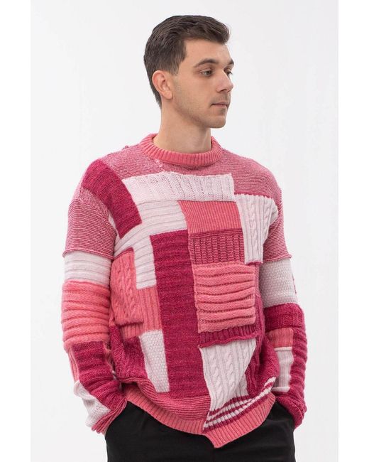 Maison Bogomil Pink Chunky Patchwork Sweater for men