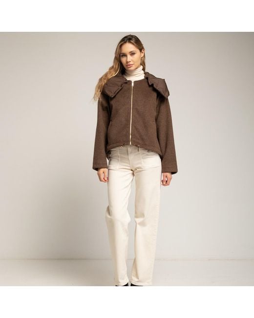 Tantra Spain Sl Brown Short Wool Coat With Detachable Hood And Padded Collar