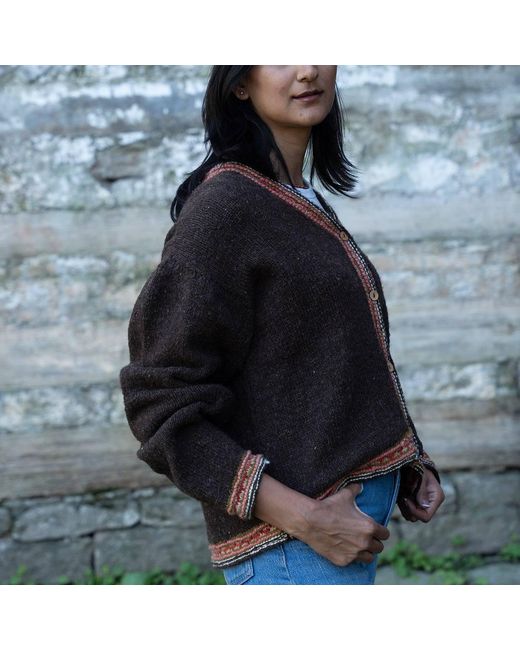 Charkha & Loom Brown Altair Wool Cardigan – Dark