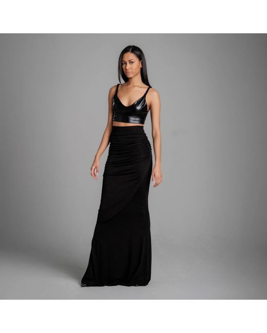 Imaatu Black Shaye Ruffled High-Waist Skirt – Sculpting & Adjustable Floor-Length