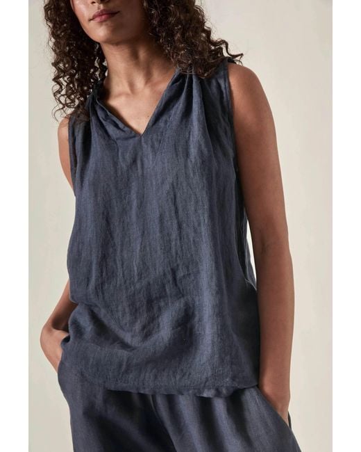 James Lakeland Blue Pure Linen Sleeveless Top