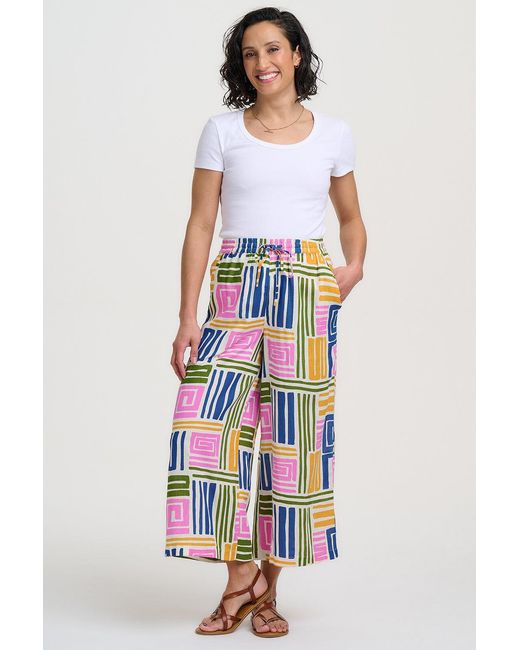 Sugarhill Blue Ameera Cropped Wide Leg Trousers Multi, Painted Maze