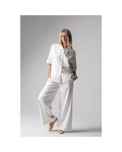 Oh!Zuza White Neutrals Meryl Linen Viscose Pyjama Set Wide Trousers