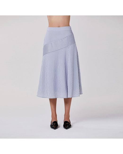 Smart and Joy White Flared Midi Skirt With Stripes