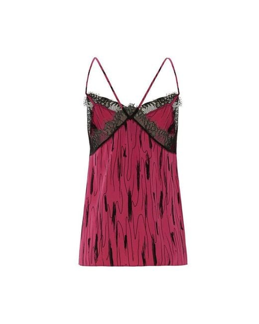 Exquise Red Printed Spaghetti Strap Blouse