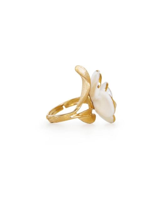 POPORCELAIN Metallic Golden White Cloud Rose Cocktail Ring