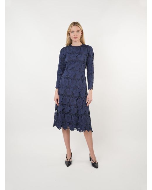 John Abgin Blue Floral Lace Midi Dress