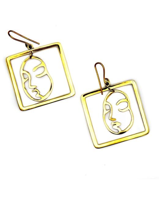 Lala Salama Metallic Square Open Face Earrings