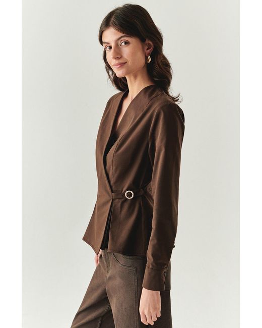 Exquise Brown Ashlynn Wrap Collar Shirt