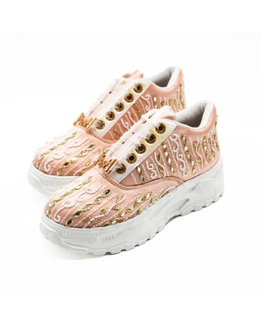 Rettrose Pink Mia Luxury Satin Handmade Embellished Trainers