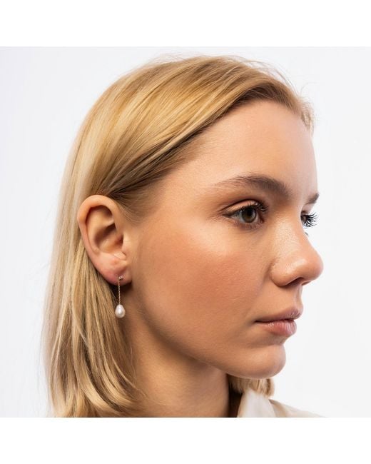 Spero London White Diamond Drop Real Pearl Fine Earrings 14Ct Solid