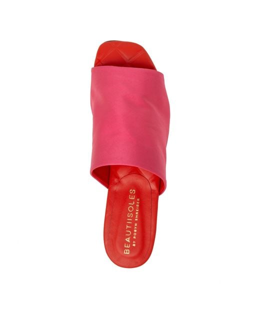 Beautiisoles by Robyn Shreiber Made in Italy Pink April Hot & Flat Slide Sandal Dressy Stretch Satin For Pool Or Day & Dressy Night