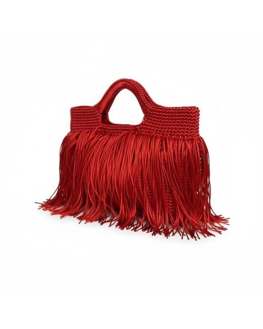 Springmoonatelier Red Handmade Tassel Crochet Bag Crimson Flame – Eye-Catching Evening And Special Occasion Bag