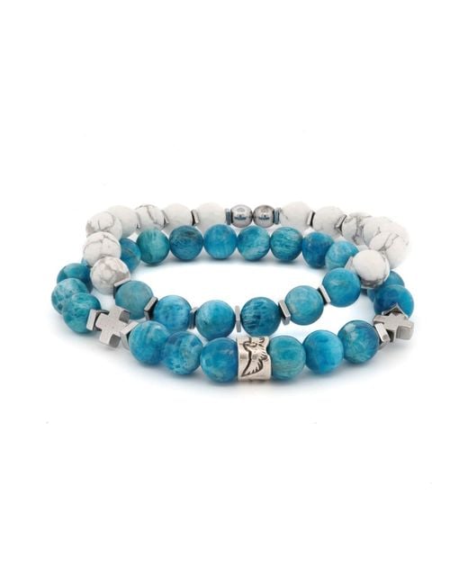 Ebru Jewelry Blue Freedom Spirit Apatite & Howlite Bracelet Set for men
