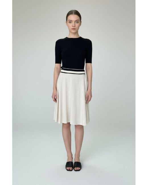 Conquista White Neutrals Elegant A-Line Skirt With Contrast Waistband