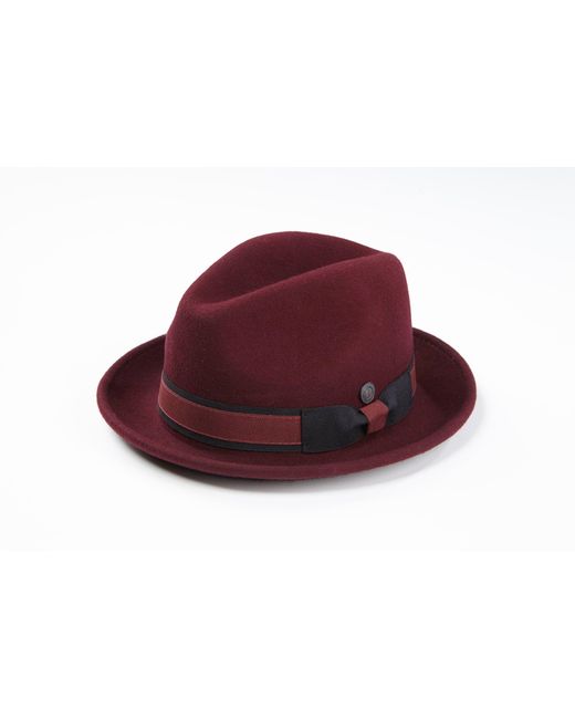Dasmarca Hats Red Robin Burgundy Wool Felt Two Tone Trilby Fedora Hat for men