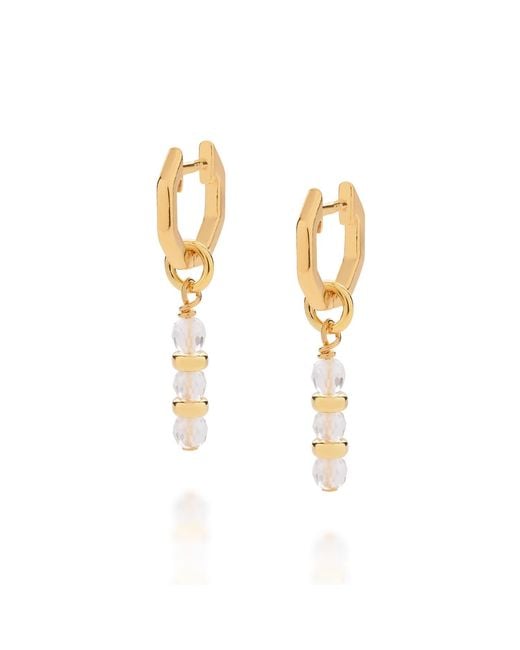 Nellou Jewellery Metallic Neutrals Linear Huggie Birthstone Earrings April Plated Sterling